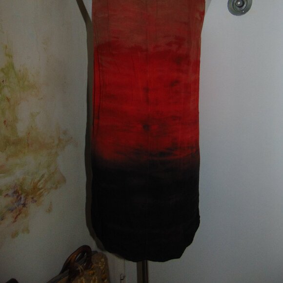 Moon & Sky Tunic Blouse Ombre Orange Blue Medium Pullover Plunging Neck Womens - Picture 9 of 11